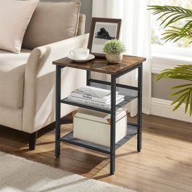 Modern Industrial End Table Nightstand Black Metal Brown Wood Top Side Table Modern Industrial End Table Nightstand Black Metal Brown Wood Top Side Table